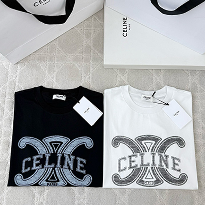 celine back pocket blue triomphe embroidery white flared jeans